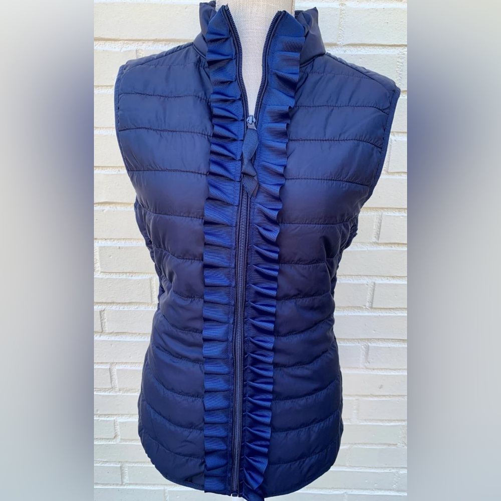 Pearly Vine navy ruffled puffer vest NWT